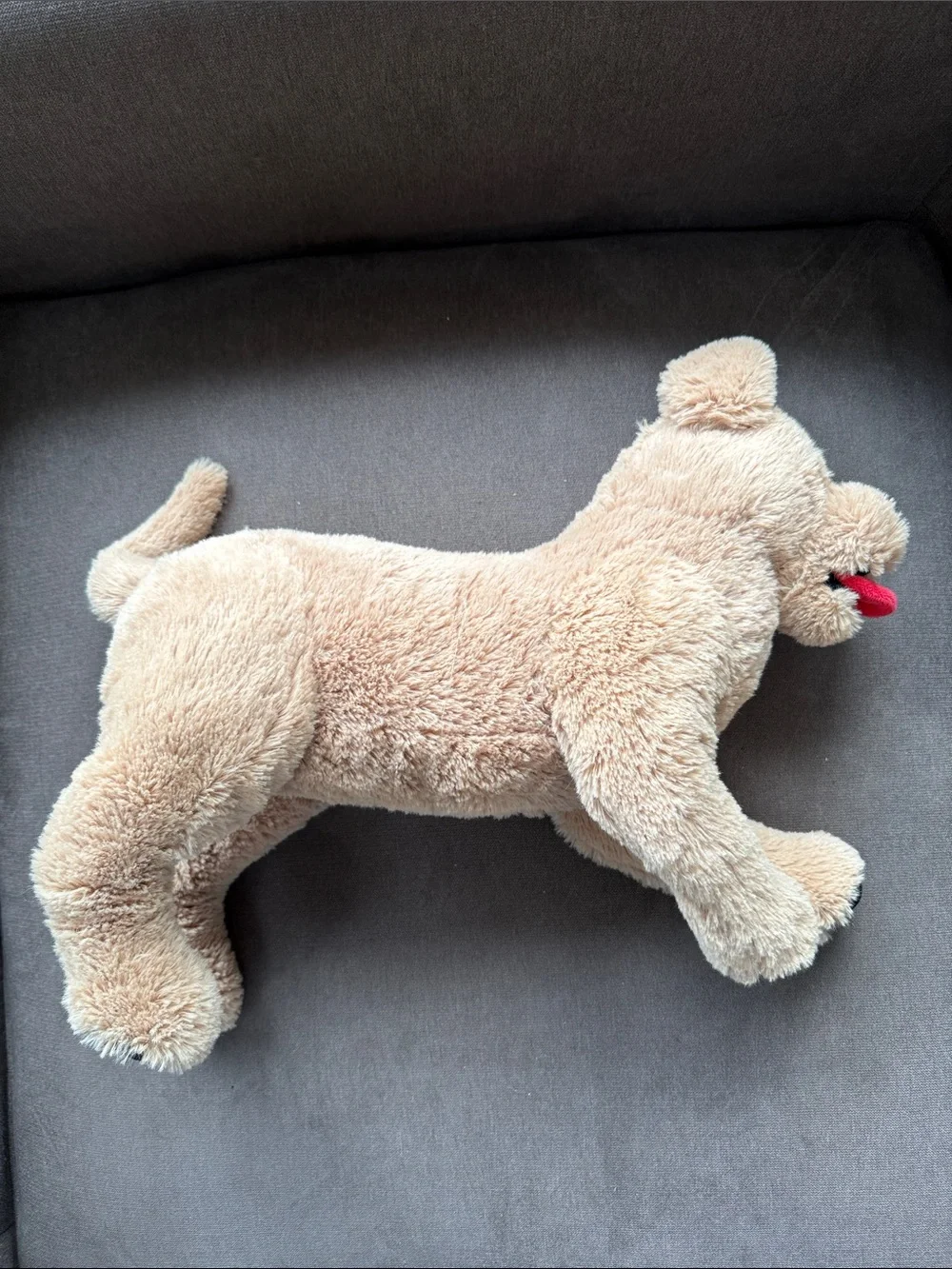 Plush Tan Dog Toy with Black Paws and Red Tongue - Soft Puppy Plush